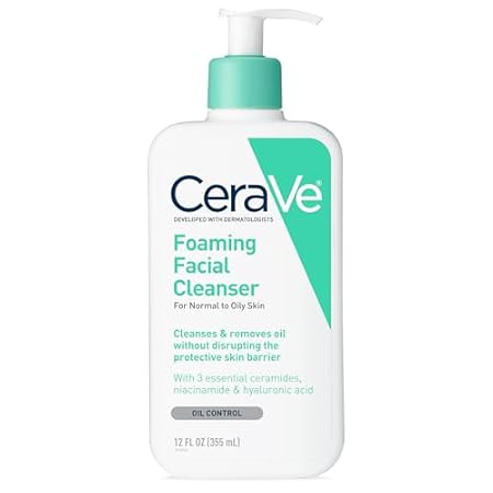 CeraVe Foaming Facial Cleanser, Daily Face Wash for Oily Skin with Hyaluronic Acid, Ceramides, and Niacinamide, Fragrance Free Paraben Free, 12 Fluid Ounce