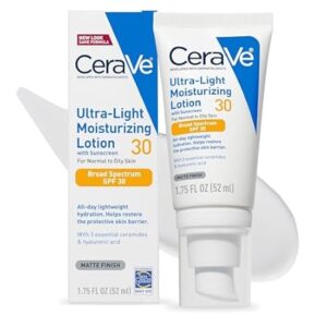 CeraVe Ultra-Light Moisturizing Lotion With SPF 30, Daily Face Moisturizer with SPF, Formulated with Hyaluronic Acid & Ceramides, Broad Spectrum SPF, Oil Free, Matte Finish, 1.7 Ounce