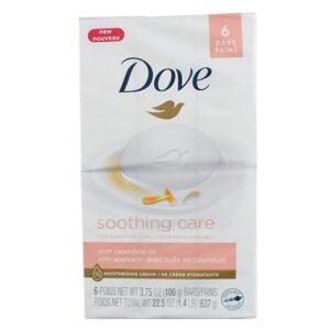 Dove Soothing Care Moisturizing Beauty Bar For Sensitive Skin with Calendula Oil Effectively Washes Away Bacteria, Hydrating and Replenishing Skin Care 3.75 oz 6 Bars