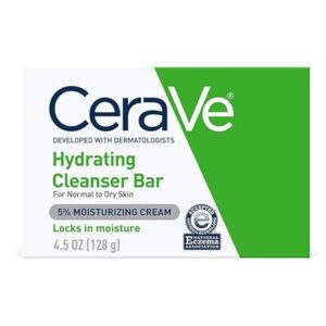 CeraVe Hydrating Cleanser Bar | 4.5 Ounce | Soap-Free Body and Face Cleanser Bar | Fragrance Free and Non-Irritating (Pack of 5)