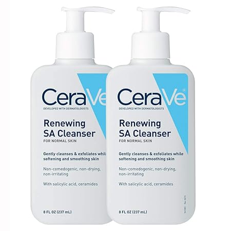 CeraVe Salicylic Acid Cleanser | 8 Ounce, Pack of 2 | Renewing Exfoliating Face Wash with Vitamin D for Rough and Bumpy Skin | Fragrance Free