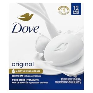 Dove Beauty Bar Soap 12 Bars Original, for Soft, Smooth Skin, with 1/4 Moisturizing Cream 3.75 oz