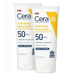 CeraVe 100% Mineral Sunscreen Spf 50 | Body Sunscreen With Zinc oxide & Titanium Dioxide for Sensitive Skin | 5 Oz, 2 Pack