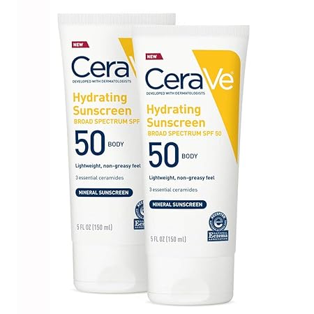 CeraVe 100% Mineral Sunscreen Spf 50 | Body Sunscreen With Zinc oxide & Titanium Dioxide for Sensitive Skin | 5 Oz, 2 Pack