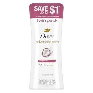 Dove Advanced Care Antiperspirant Caring Coconut, 2 Count Deodorant Stick for Women, for 48 Hour Protection And Soft And Comfortable Underarms, 2.6 oz