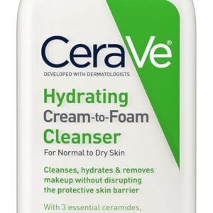 CeraVe Hydrating Cream To Foam Cleanser, Makeup Remover Face Wash For Dry Skin, Foaming Facial Cleanser With Hyaluronic Acid, Normal To Dry Skin, Fragrance Free & Non Comedogenic, 8 Fluid Ounces