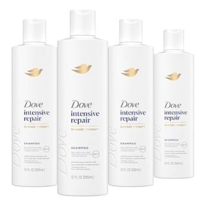 Dove Shampoo 4 count Intensive Repair for Damaged Hair with Bio-Protein Care Technology and Amino Serum 12 Fl Oz