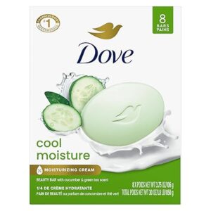 Dove Beauty Bar Soap 8 Bars for Refreshed Skin, Cool Moisture Cucumber & Green Tea Scent, Leaves Skin Refreshed 3.75 oz