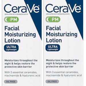 CeraVe Facial Moisturizing Lotion PM | 3 Ounce (Pack of 2) | Ultra Lightweight, Night Face Moisturizer | Fragrance Free